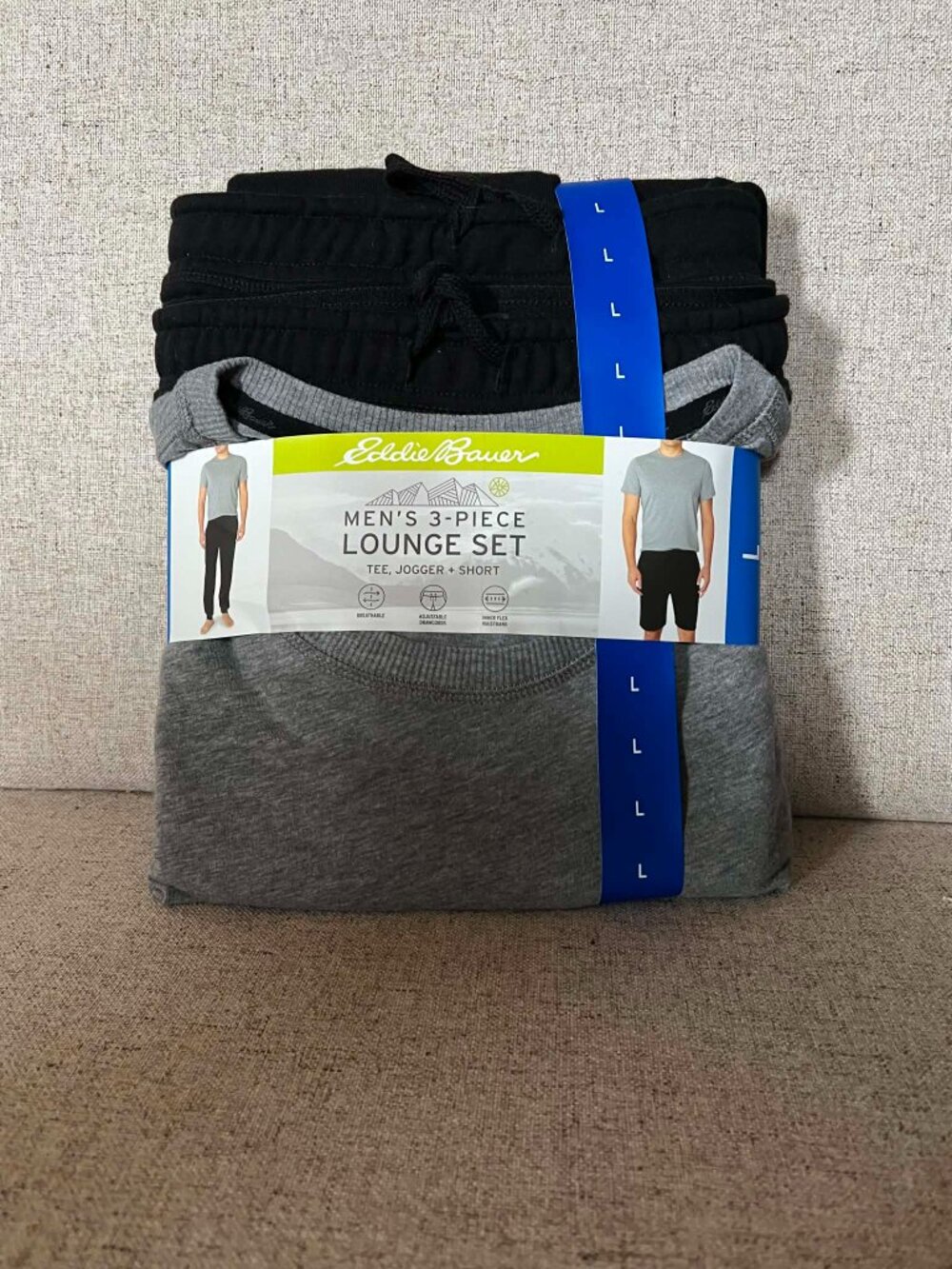 Eddie Bauer 3 Piece Lounge Set Heather Grey/Black Size L